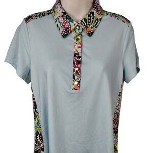 Jack Smith Womens M Paisley‎ Trim Golf Polo Shirt Light Blue Sporty Golfcore